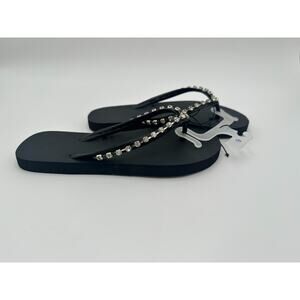 Shade & Shore Women’s Rhinestone Flip Flops Size 6 Black Sparkle Sandals NEW